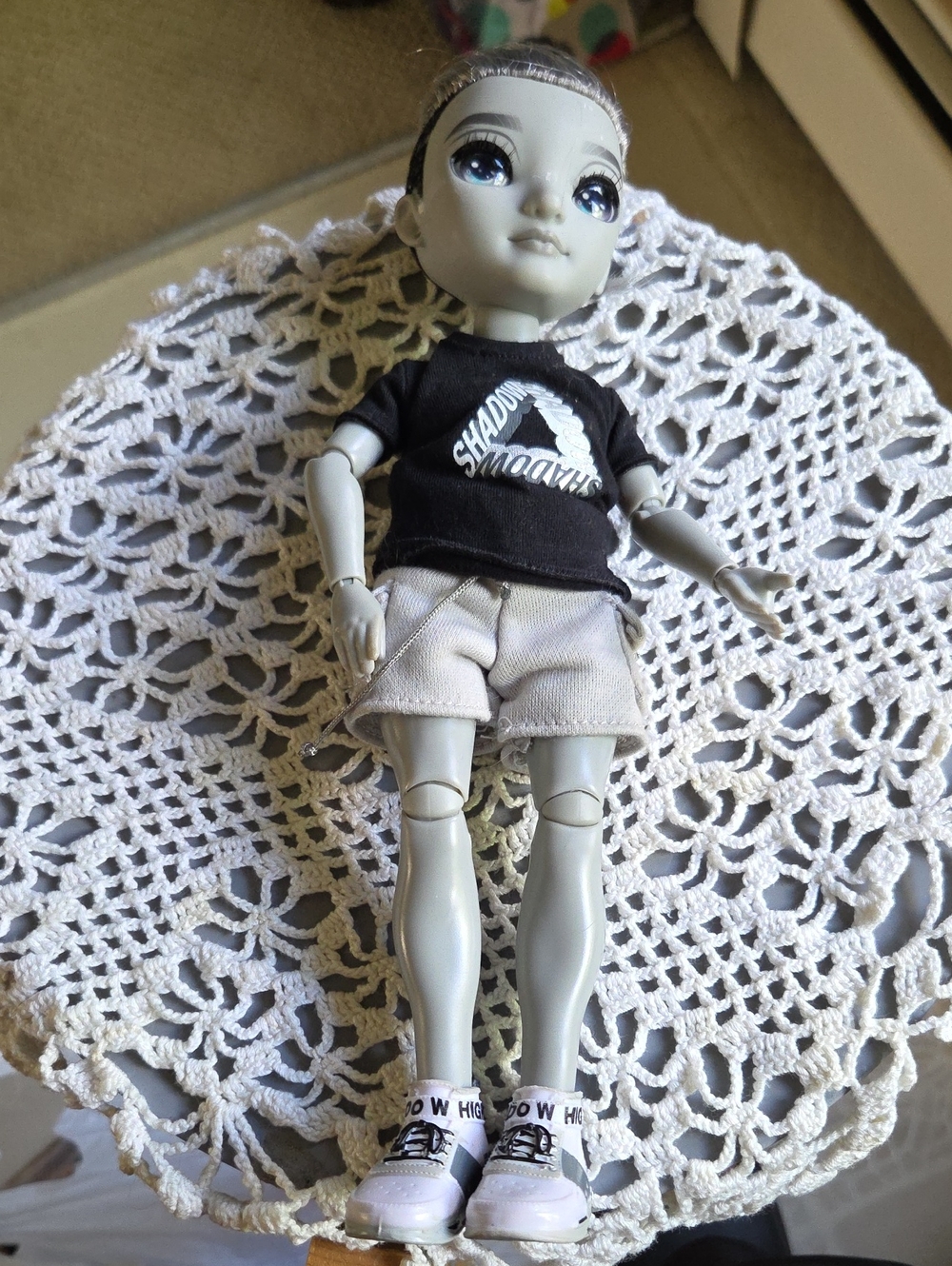 Gray Monster High Doll with Black Logo Tee and Light Shorts